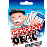 Huitich Monopoly Deal card game packaging featuring Mr. Monopoly holding colorful trading cards